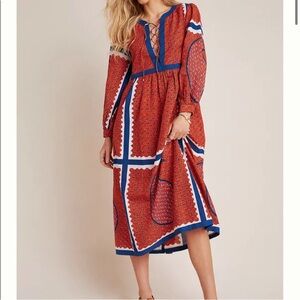 Antik Batik Red, Blue and White Lace-Up Maxi Dress S